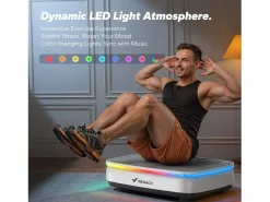 MERACH Plataforma Vibratória , 99 Níveis, Bluetooth, Luzes e Ecrã de LED, Altifalante Integrado, Controlo Remoto, Modo duplo, Máx 150 kg, Branco Blanco New