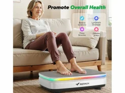 MERACH Plataforma Vibratória , 99 Níveis, Bluetooth, Luzes e Ecrã de LED, Altifalante Integrado, Controlo Remoto, Modo duplo, Máx 150 kg, Branco Blanco New