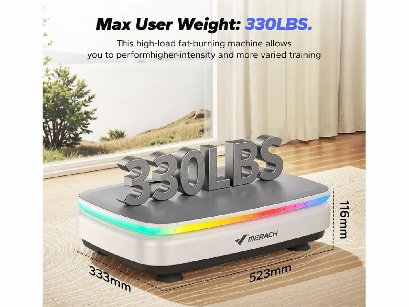MERACH Plataforma Vibratória , 99 Níveis, Bluetooth, Luzes e Ecrã de LED, Altifalante Integrado, Controlo Remoto, Modo duplo, Máx 150 kg, Branco Blanco New
