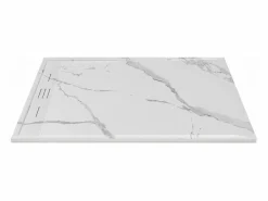 Plato de ducha a ras de suelo cortable en resina SMC - Blanco marmolado - 140 x 90 cm - LYROSA^Shower & Design New