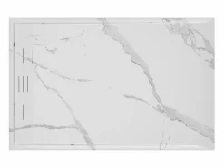 Plato de ducha a ras de suelo cortable en resina SMC - Blanco marmolado - 140 x 90 cm - LYROSA^Shower & Design New