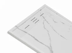 Plato de ducha a ras de suelo cortable en resina SMC - Blanco marmolado - 140 x 90 cm - LYROSA^Shower & Design New