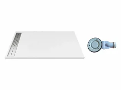 Shower & Design Plato de ducha de resina para instalar en superficie o empotrado, con sifón, L160 x P90 cm, LYROSA Blanco Outlet
