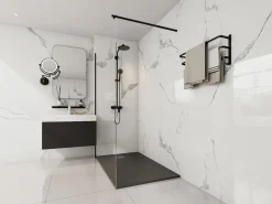 Shower & Design Plato de ducha de resina para colocar en superficie o encastrar, con sifón, color , medidas 140 cm de largo x 90 cm de profundidad, MIRNOSA Negro Hot
