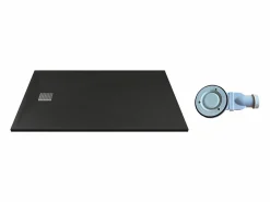 Shower & Design Plato de ducha de resina para colocar en superficie o encastrar, con sifón, color , medidas 140 cm de largo x 90 cm de profundidad, MIRNOSA Negro Hot