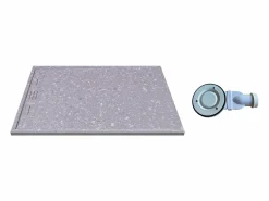 Shower & Design Plato De Ducha|Plato de ducha Efecto Terrazo extraplano en resina cortable, con sifón, 120x90 cm, LYROSA