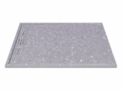Shower & Design Plato de ducha italiano cortable en resina SMC - Efecto Terrazzo - 120 x 90 cm - LYROSA Gris / Blanco New