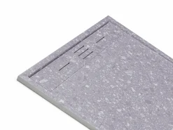 Shower & Design Plato de ducha italiano cortable en resina SMC - Efecto Terrazzo - 120 x 90 cm - LYROSA Gris / Blanco New