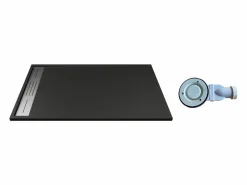 Shower & Design Plato De Ducha|Plato de ducha negra de resina para instalar o empotrar con sifón, medidas 120 x 80 cm, LYROSA