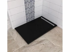 Aica Plato de ducha rectangular 90x140x3cm resina pizarra gel coat ,válvula incluida Negro Clearance