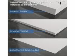 Plato de ducha 90x130 cm resina antideslizante | Carga mineral, textura piedra, | Incluye válvula y rejilla Blanco Discount