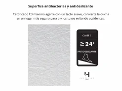 Plato de ducha 70x130 cm resina antideslizante | Carga mineral, textura piedra, | Incluye válvula y rejilla Blanco