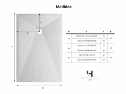 Plato de ducha 70x150 cm resina antideslizante | Carga mineral, textura piedra, | Incluye válvula y rejilla Blanco