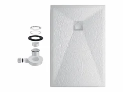 Plato Ducha Resina TITAN- Antideslizante Extraplano Ultraligero Textura pizarra Color 90X170 CM-Valvula+Rejilla Inox Blanco Online