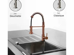 Plimo Mezclador para fregadero con ducha móvil, cobre cepillado^Essebagno Discount