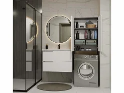 TOPESHOP POLA - Armario de Baño sobre la Lavadora - Antracita / Blanco - 64 x 30 x 180 cm Gris New