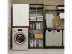 TOPESHOP POLA - Armario de Baño sobre la Lavadora - Antracita / Blanco - 64 x 30 x 180 cm Gris New