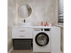 TOPESHOP POLA NP 1D - Armario para lavadora de baño con puertas 2 estantes - 95x64x88,5 cm - Blanco
