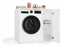 TOPESHOP POLA NP 1D - Armario para lavadora de baño con puertas 2 estantes - 95x64x88,5 cm - Blanco