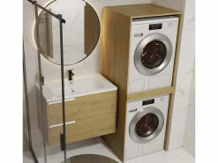 TOPESHOP POLA TWIN - Armario de baño para lavadora y secadora con columna de estantes - Roble Color natural claro New