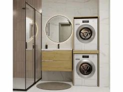 TOPESHOP POLA TWIN - Armario de baño para lavadora y secadora con columna de estantes - Roble Color natural claro New