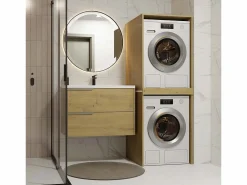 TOPESHOP POLA TWIN - Armario de baño para lavadora y secadora con columna de estantes - Roble Color natural claro New