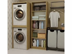 TOPESHOP POLA TWIN - Armario de baño para lavadora y secadora con columna de estantes - Roble Color natural claro New