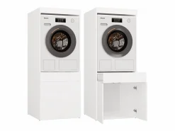 TOPESHOP POLA TWIN 1S - Mueble de baño para lavadora y secadora, mueble con cajón - 64x64x162 cm - Blanco
