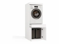 TOPESHOP POLA TWIN 1S - Mueble de baño para lavadora y secadora, mueble con cajón - 64x64x162 cm - Blanco
