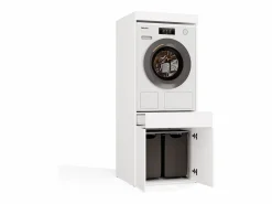 TOPESHOP POLA TWIN 1S - Mueble de baño para lavadora y secadora, mueble con cajón - 64x64x162 cm - Blanco