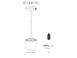 Poldina Reverso Solar L Corten - Lámpara de pie LED solar y recargable 11,7W - Lámpara de pie para exterior e interior H.156cm Marru00f3n Hot