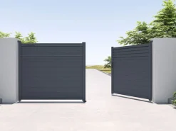EXPERTLAND Portal batiente de aluminio con persianas L397 x H181 cm antracita - VIAZO Gris antracita Outlet