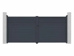 EXPERTLAND Portal batiente de aluminio con persianas L397 x H181 cm antracita - VIAZO Gris antracita Outlet