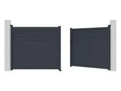 EXPERTLAND Portal batiente de aluminio con persianas L397 x H181 cm antracita - VIAZO Gris antracita Outlet
