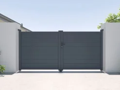EXPERTLAND Portal eléctrico batiente de aluminio macizo - L305 x H150 cm - Antracita - NAZARIO Gris antracita New