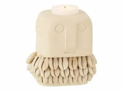 J-Line Portavelas Y Vela|Portavelas de cerámica beige 9x7x10 cm