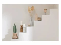 J-Line Portavelas Y Vela|Portavelas de cerámica beige 9x7x10 cm