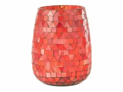 J-Line Portavelas triangular de vidrio 12.5x12.5x16 cm Rosa Hot