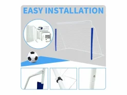 Portería de fútbol plegable portátil con base de metal, red resistente, ideal para entrenamiento en exteriores e interiores, (240 x 150 x 90 cm) Azul Sale