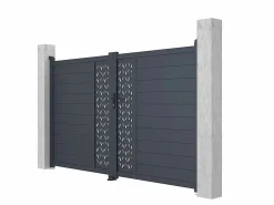 EXPERTLAND Portón batiente eléctrico de aluminio Ancho 305 x Alt. 181 cm antracita GREGOR Gris antracita Discount