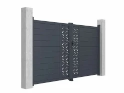 EXPERTLAND Portón batiente eléctrico de aluminio Ancho 305 x Alt. 181 cm antracita GREGOR Gris antracita Discount