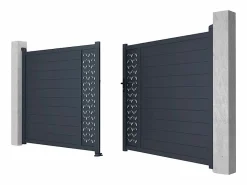 EXPERTLAND Portón batiente eléctrico de aluminio Ancho 305 x Alt. 181 cm antracita GREGOR Gris antracita Discount