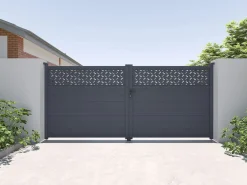 EXPERTLAND Portón batiente eléctrico de aluminio Ancho 305 x Alt. 181 cm antracita BAZIO Gris antracita Sale