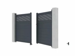 EXPERTLAND Portón batiente eléctrico de aluminio Ancho 305 x Alt. 181 cm antracita BAZIO Gris antracita Sale