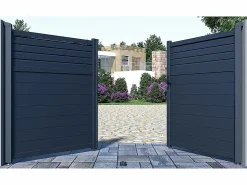 EXPERTLAND Portón batiente eléctrico de aluminio persiana Ancho 305 x Alt. 181 cm antracita VIAZO Gris antracita Online