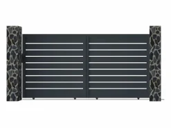 EXPERTLAND Portón|Portón corredero de aluminio con calado antracita - Ancho 350 x Alt. 176 cm - PRIMO