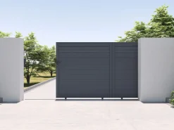 EXPERTLAND Portón|Portón corredizo de aluminio persianado L374 x H180 cm antracita - VIAZO