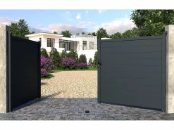 EXPERTLAND Portón de aluminio color antracita Ancho 350 x Alt. 173 cm NAZARIO Gris antracita Discount