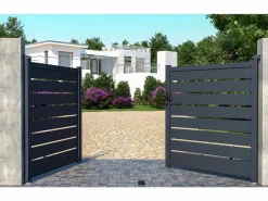 EXPERTLAND Portón de aluminio color antracita Ancho 300 x Alt. 158 cm PRIMO Gris antracita