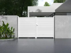 EXPERTLAND Portón eléctrico batiente de aluminio Ancho 305 x Alt. 181 cm NAZARIO Blanco Discount